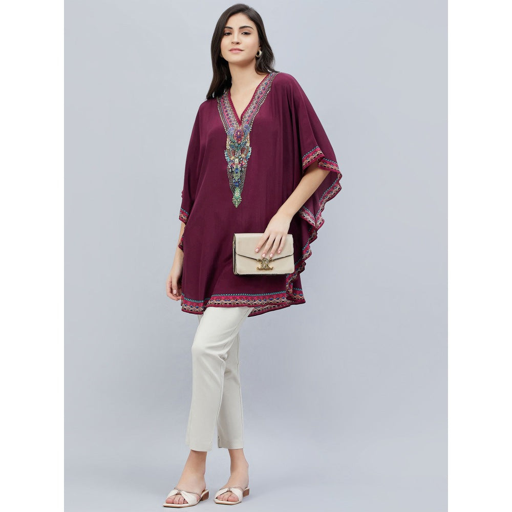 First Resort by Ramola Bachchan Maroon Silk Embellished Tunic