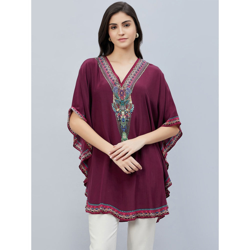 First Resort by Ramola Bachchan Maroon Silk Embellished Tunic
