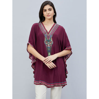 First Resort by Ramola Bachchan Maroon Silk Embellished Tunic
