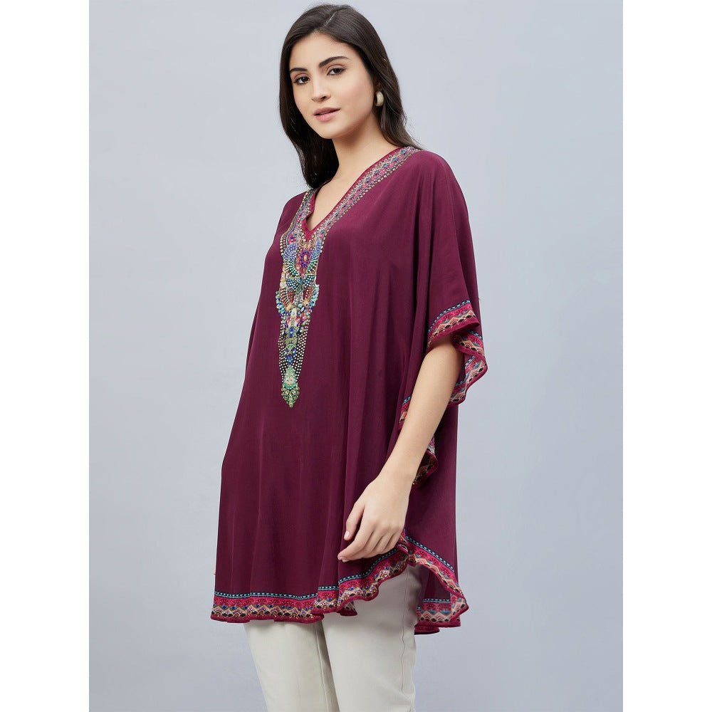 First Resort by Ramola Bachchan Maroon Silk Embellished Tunic