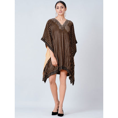 First Resort by Ramola Bachchan Brown Crystal Embellished Houndstooth Silk Velvet Tunic