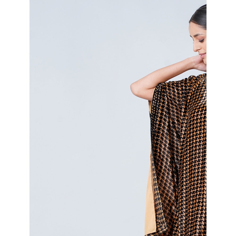 First Resort by Ramola Bachchan Brown Crystal Embellished Houndstooth Silk Velvet Tunic
