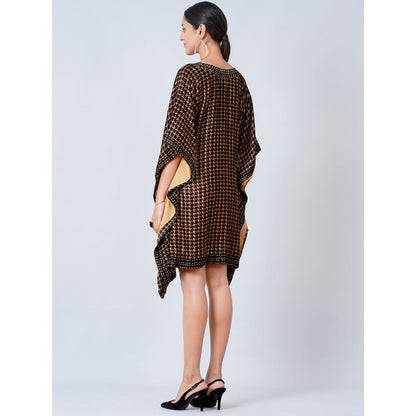 First Resort by Ramola Bachchan Brown Crystal Embellished Houndstooth Silk Velvet Tunic