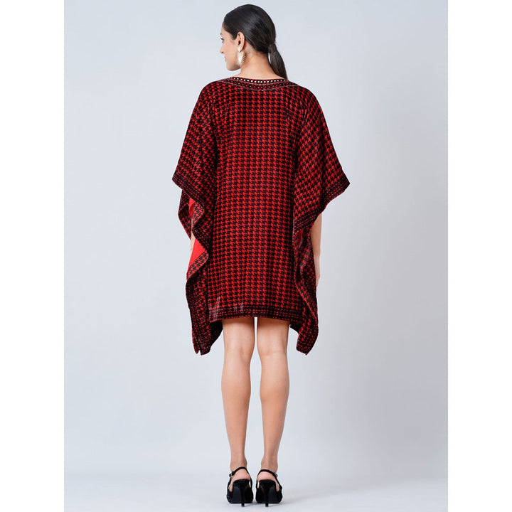 First Resort by Ramola Bachchan Maroon Crystal Embellished Houndstooth Silk Velvet Tunic