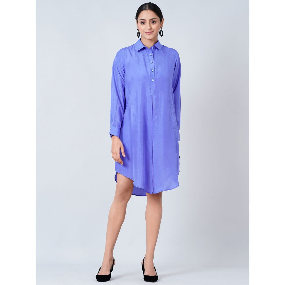 First Resort by Ramola Bachchan Blue Silk Shirt Dress