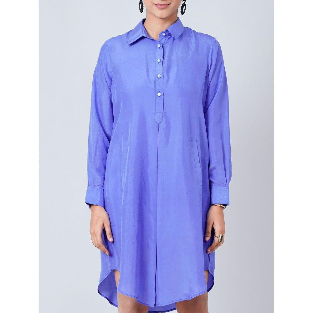 First Resort by Ramola Bachchan Blue Silk Shirt Dress