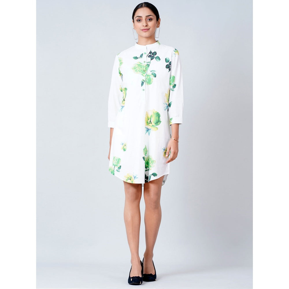 First Resort by Ramola Bachchan White Floral Shirt Dress