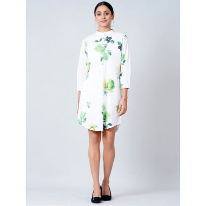 First Resort by Ramola Bachchan White Floral Shirt Dress