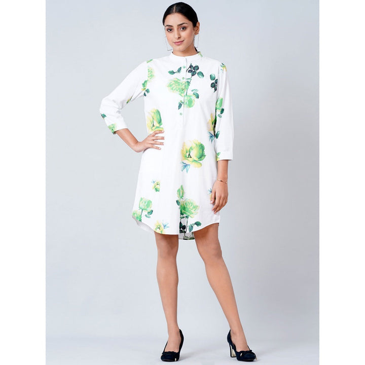 First Resort by Ramola Bachchan White Floral Shirt Dress
