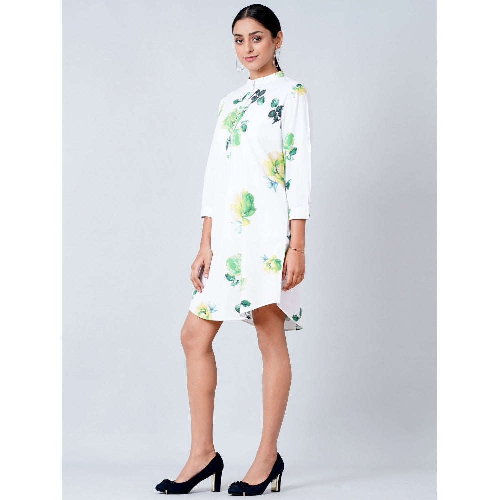 First Resort by Ramola Bachchan White Floral Shirt Dress