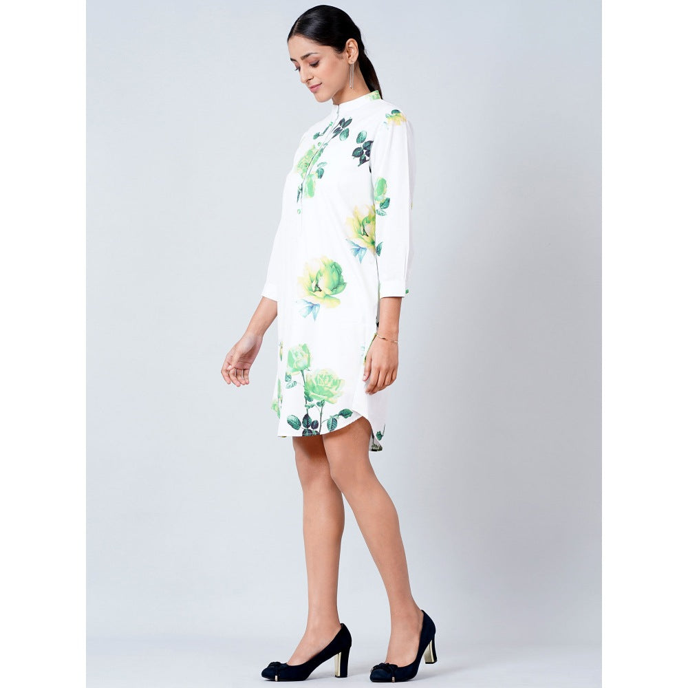 First Resort by Ramola Bachchan White Floral Shirt Dress