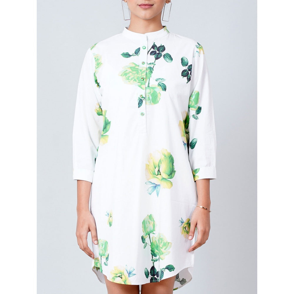 First Resort by Ramola Bachchan White Floral Shirt Dress