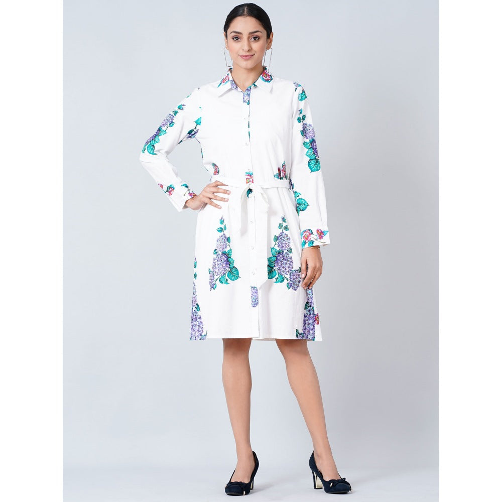 First Resort by Ramola Bachchan White Embellished Floral Shirt Dress (Set of 2)