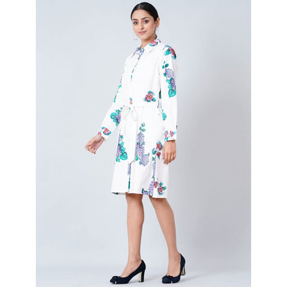 First Resort by Ramola Bachchan White Embellished Floral Shirt Dress (Set of 2)