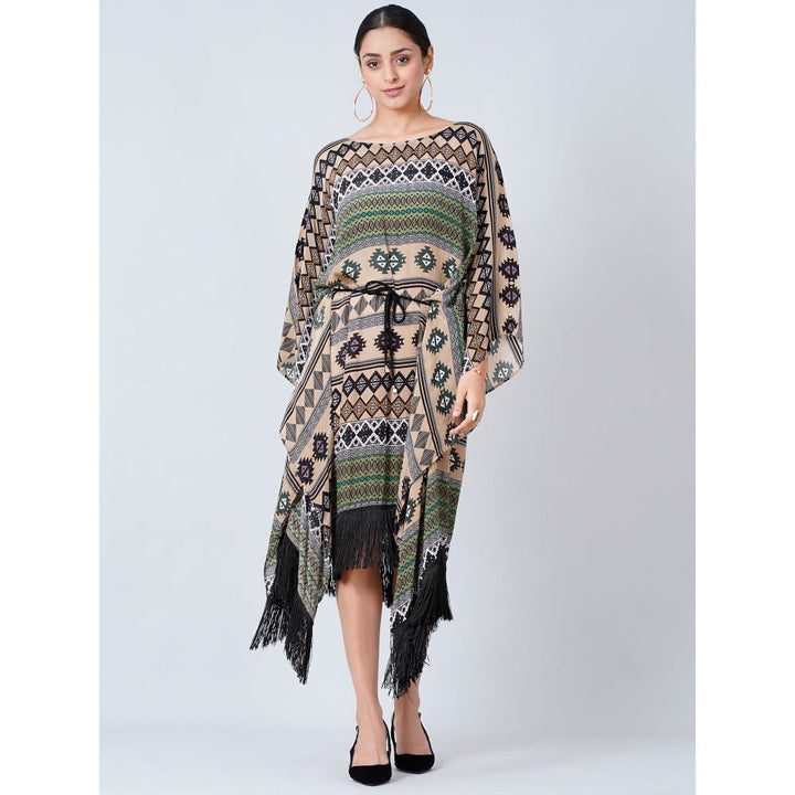 First Resort by Ramola Bachchan Olive Green Aztec Poncho Dress (Set of 2)