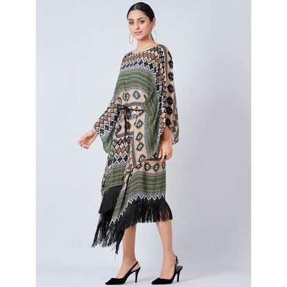 First Resort by Ramola Bachchan Olive Green Aztec Poncho Dress (Set of 2)