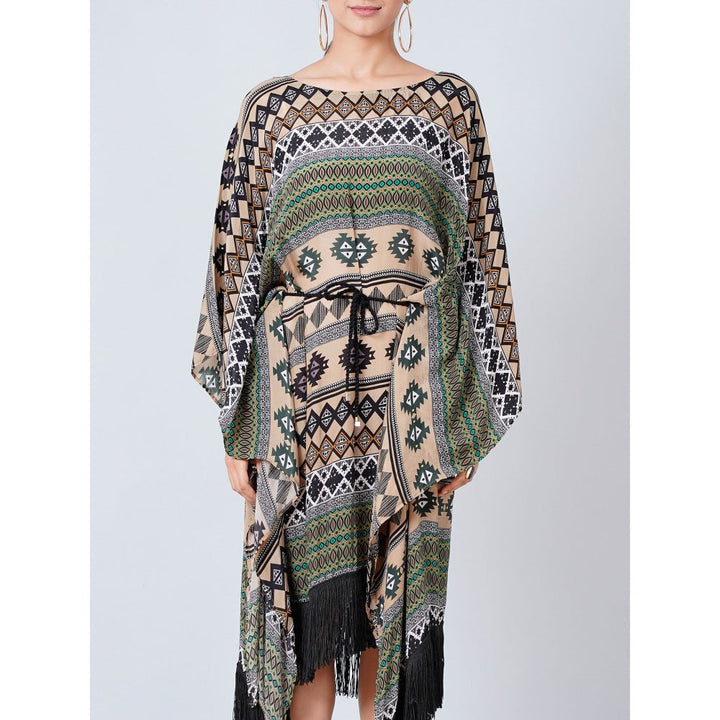 First Resort by Ramola Bachchan Olive Green Aztec Poncho Dress (Set of 2)