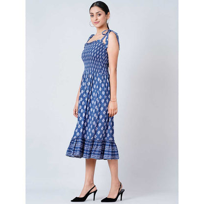 First Resort by Ramola Bachchan Blue Midi Smocked Sundress