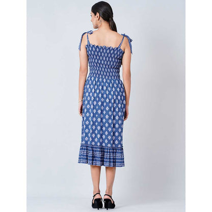 First Resort by Ramola Bachchan Blue Midi Smocked Sundress