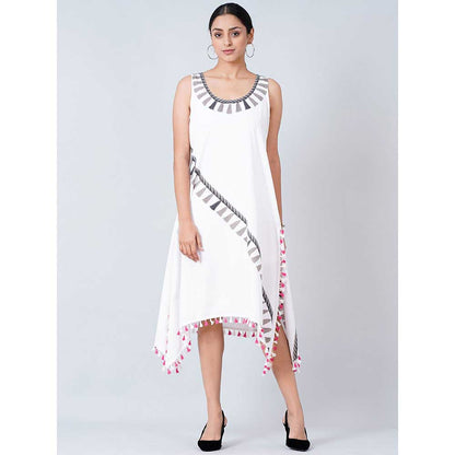 First Resort by Ramola Bachchan White A-Line Tassel Dress