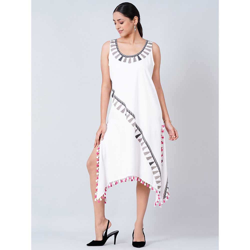 First Resort by Ramola Bachchan White A-Line Tassel Dress