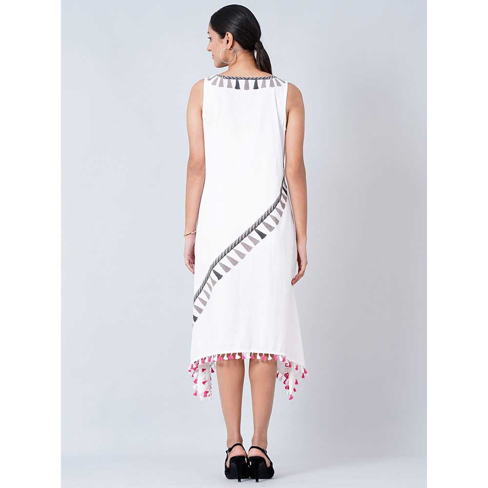 First Resort by Ramola Bachchan White A-Line Tassel Dress