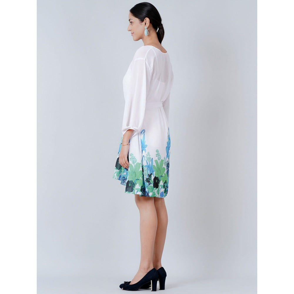 First Resort by Ramola Bachchan White Floral Dress (Set of 2)