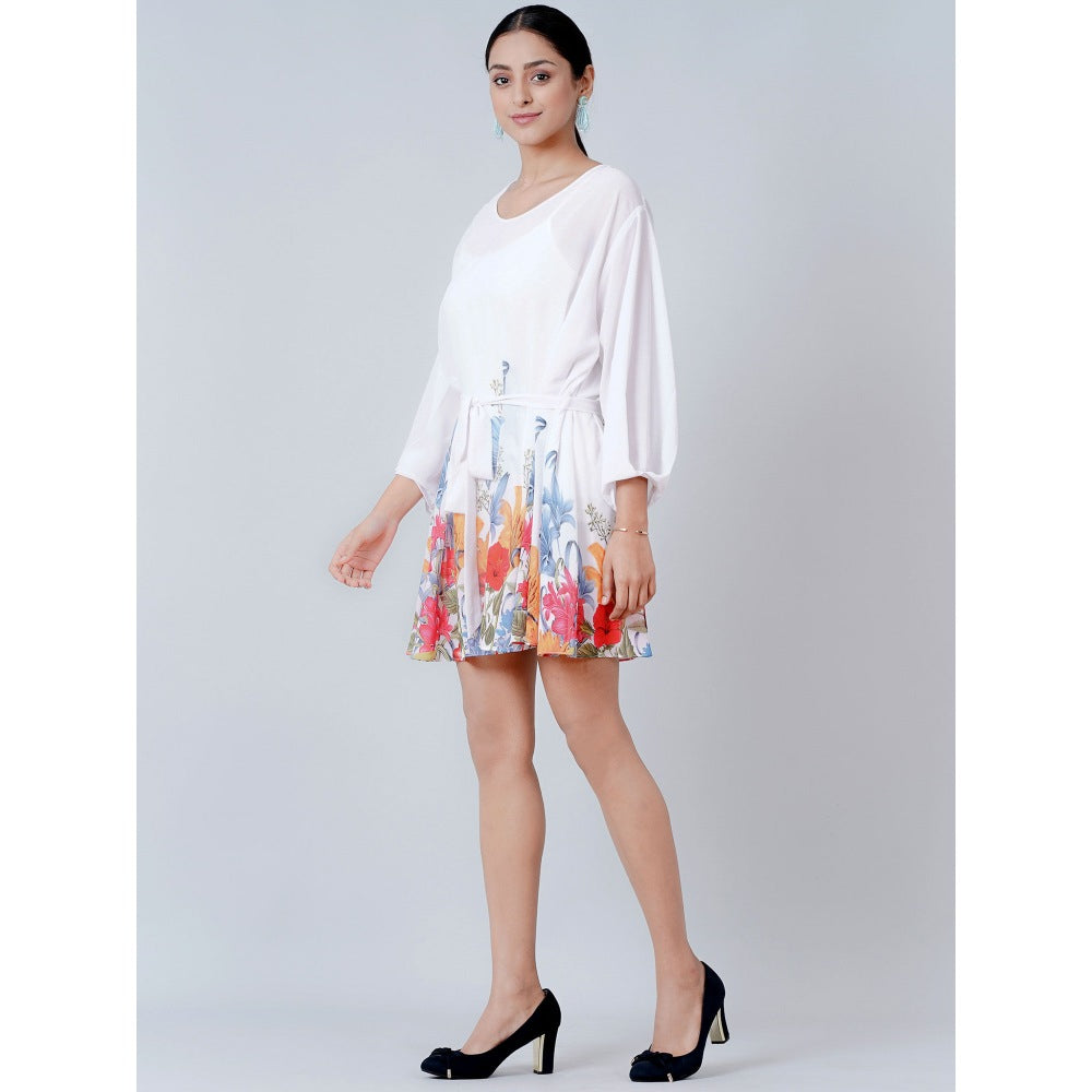 First Resort by Ramola Bachchan White Floral Dress (Set of 2)
