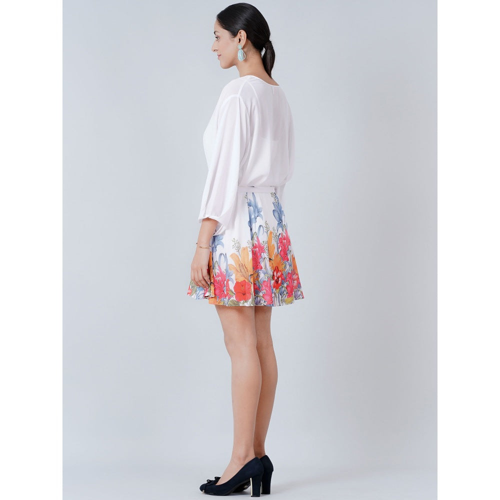 First Resort by Ramola Bachchan White Floral Dress (Set of 2)