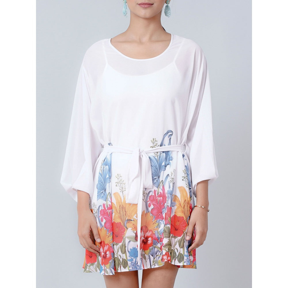 First Resort by Ramola Bachchan White Floral Dress (Set of 2)