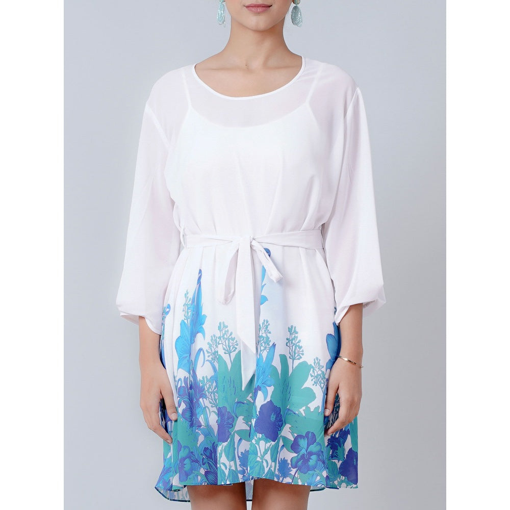 First Resort by Ramola Bachchan White Floral Dress (Set of 2)