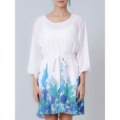 First Resort by Ramola Bachchan White Floral Dress (Set of 2)