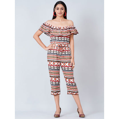 First Resort by Ramola Bachchan White and Red Aztec Jumpsuit
