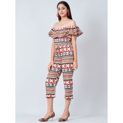 First Resort by Ramola Bachchan White and Red Aztec Jumpsuit