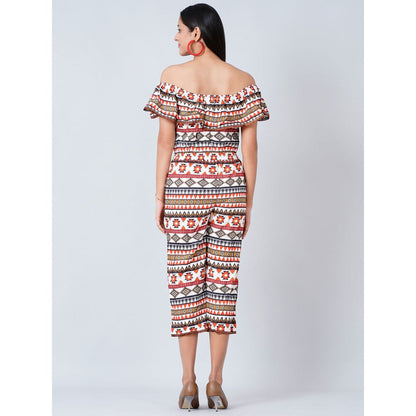 First Resort by Ramola Bachchan White and Red Aztec Jumpsuit