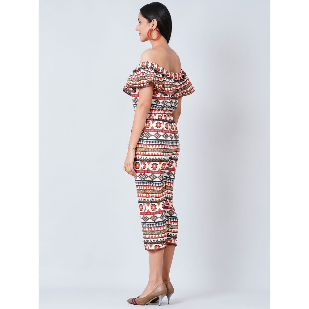 First Resort by Ramola Bachchan White and Red Aztec Jumpsuit