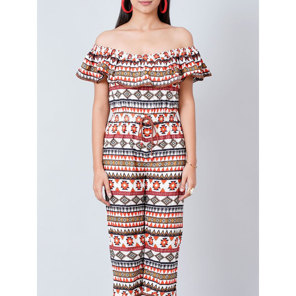 First Resort by Ramola Bachchan White and Red Aztec Jumpsuit