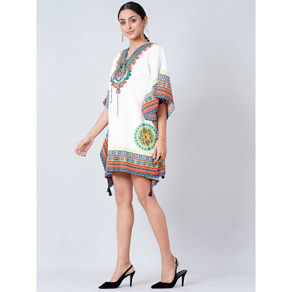 First Resort by Ramola Bachchan White and Green Tribal Kaftan Top