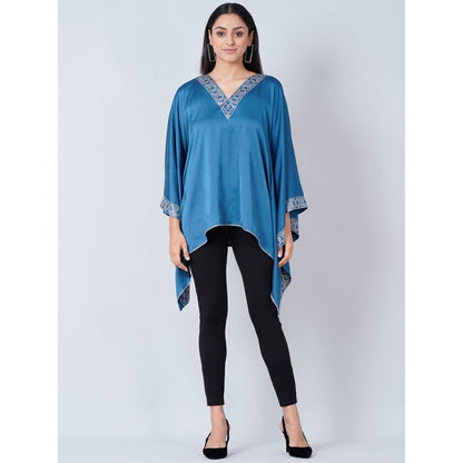 First Resort by Ramola Bachchan Blue Embellished Kaftan Top