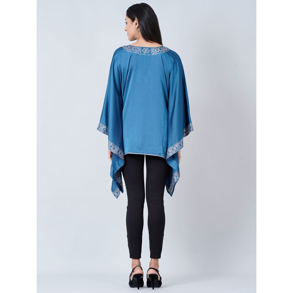 First Resort by Ramola Bachchan Blue Embellished Kaftan Top