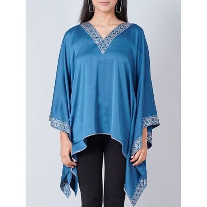 First Resort by Ramola Bachchan Blue Embellished Kaftan Top