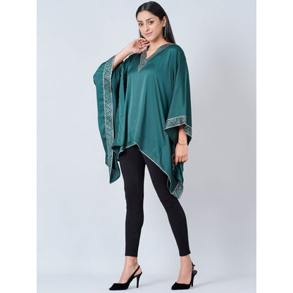 First Resort by Ramola Bachchan Teal Embellished Kaftan Top