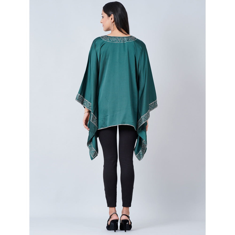 First Resort by Ramola Bachchan Teal Embellished Kaftan Top