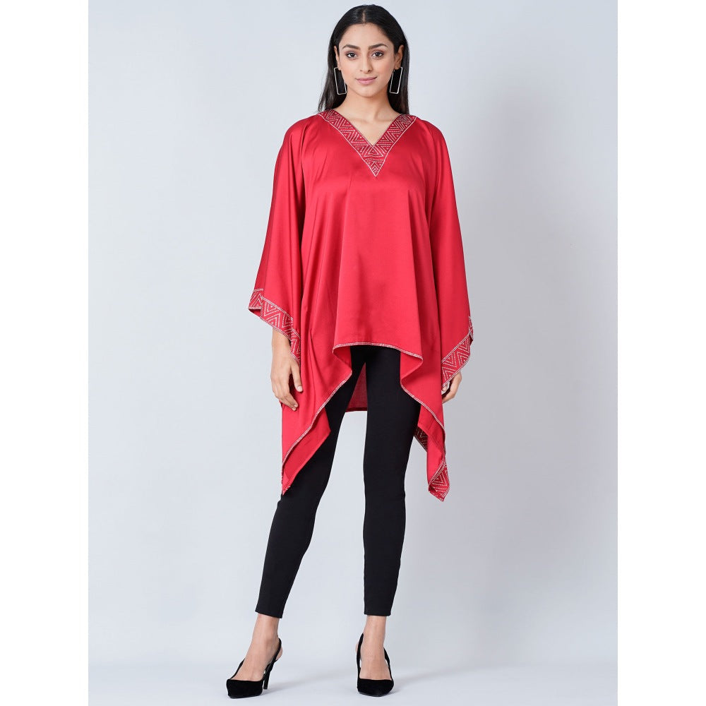 First Resort by Ramola Bachchan Red Embellished Kaftan Top