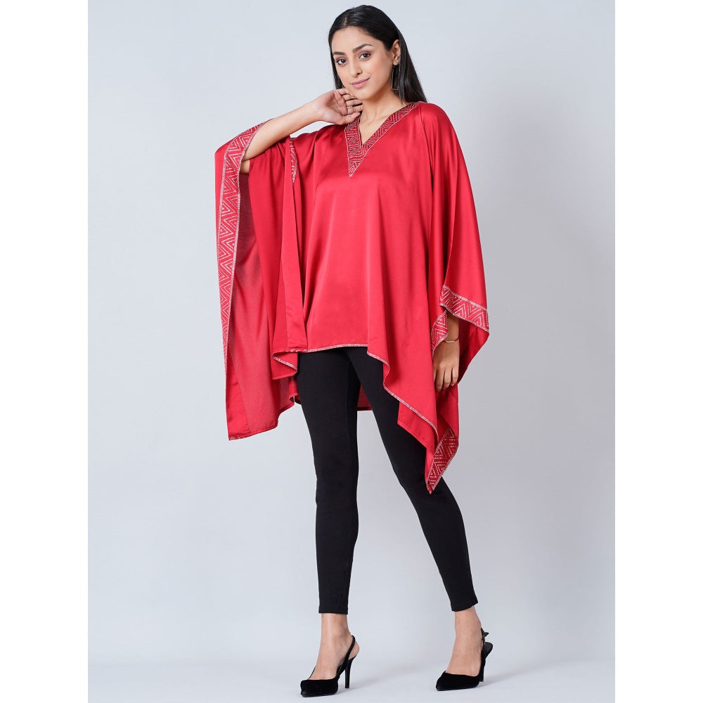 First Resort by Ramola Bachchan Red Embellished Kaftan Top