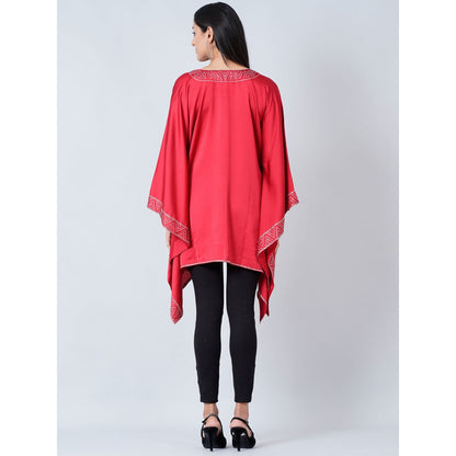 First Resort by Ramola Bachchan Red Embellished Kaftan Top