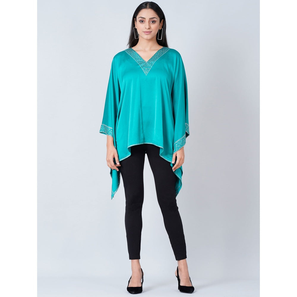 First Resort by Ramola Bachchan Turquoise Embellished Kaftan Top