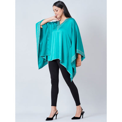 First Resort by Ramola Bachchan Turquoise Embellished Kaftan Top