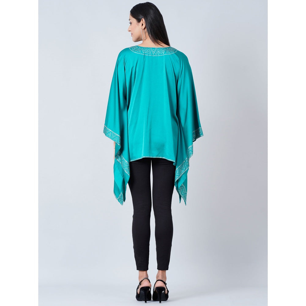 First Resort by Ramola Bachchan Turquoise Embellished Kaftan Top