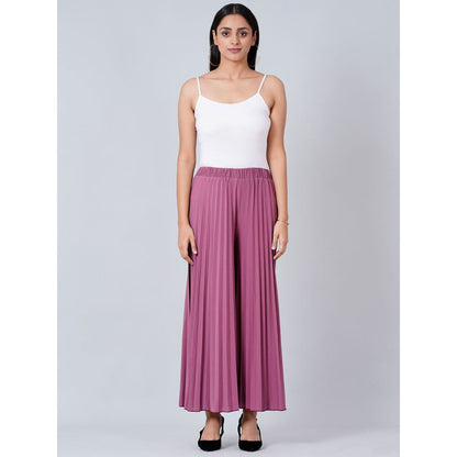 First Resort by Ramola Bachchan Berry Purple Wide Leg Pleated Palazzo